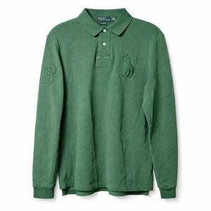 Vtg POLO Ralph Lauren Custom Fit Big Pony Rugby Polo Shirt Sz L Green Preppy L/S